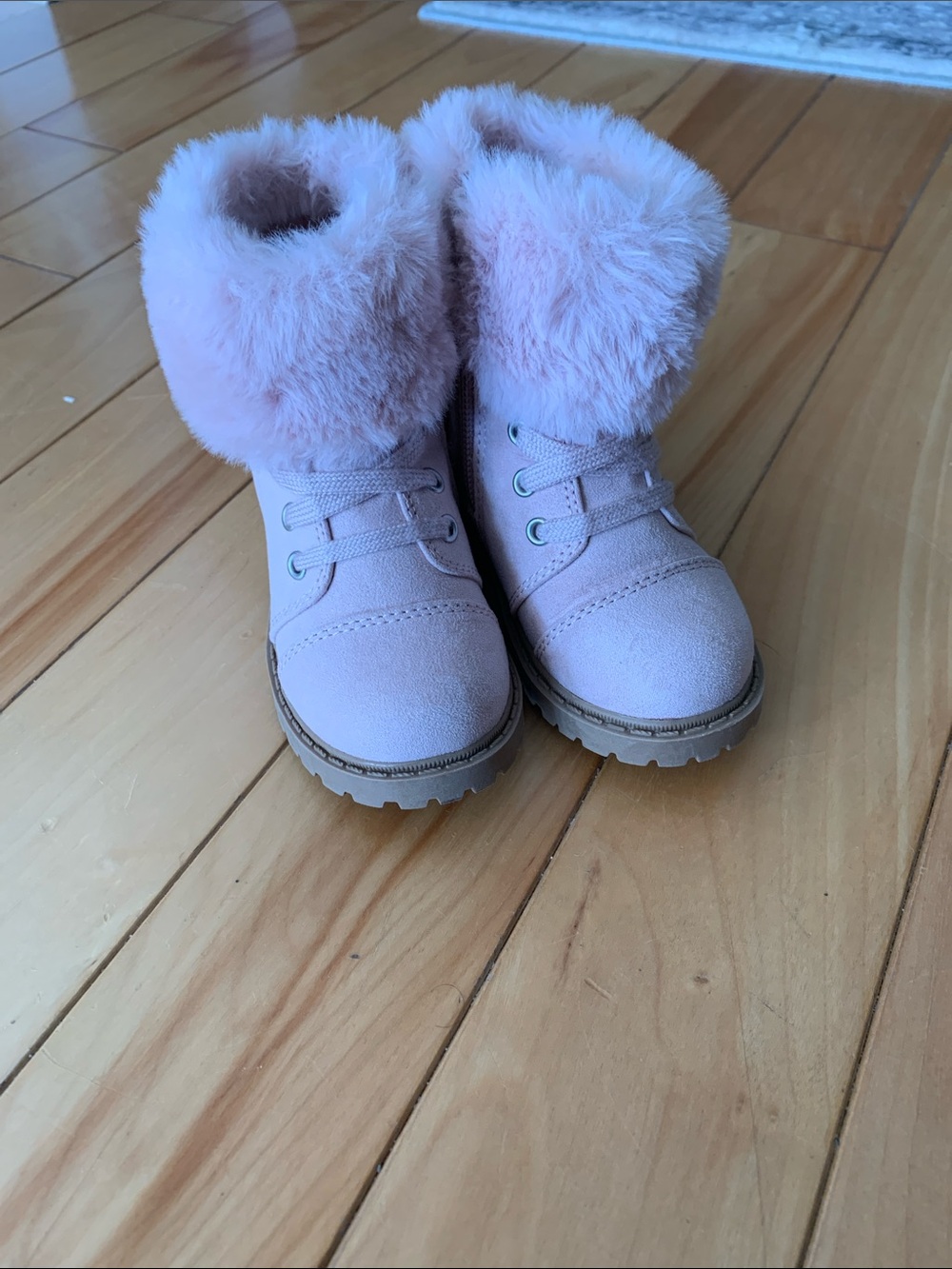 Old Navy Pink Faux-Fur Lace-Up Kids Boots